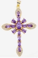 Golden cross pendant necklace with purple gemstones and white crystals inlay - Style 87/Gold Purple Stone Religious Cross