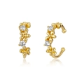 Luxuriöses Ohrmanschetten Set mit Goldblumen und Zirkonia Kristallen auf weißem Hintergrund - Goldene Blumen-Ohrmanschette (JQH0077-GG)