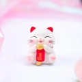 Statuetta Maneki Neko bianca con targa rossa per il pensionamento in oro - Andare in pensione con i soldi Gatto portafortuna