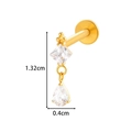 Titanium golden threaded stud with square and teardrop zircon crystal, 1.32cm length - Square with Teardrop Zirconia (T2537-7# Gold)