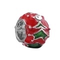 Rote Emaille-Weihnachtskugel mit grünem Sternmuster und eingelegten Kristallen - Rote Stern/Baum Emaille Perle (Strass)