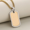 Golden rectangular military tag necklace with silver border and gold beaded chain - Pendant Only / Gold and Silver