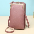 Vertical quilted dusty rose crossbody phone bag with kiss-lock and zipper compartments - Deep Pink