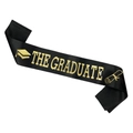 Écharpe de remise de diplôme en satin noir 'THE GRADUATE' avec texte doré brillant - Écharpe de Graduation en Satin Noir - Diplômé (Bandoulière 6)