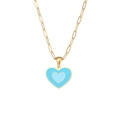 Collana a catena a graffetta dorata con ciondolo a cuore in smalto blu bicolore - Collana Cuore Smalto Doppia - Celeste