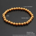 6mm gold-plated stainless steel stretch bead bracelet with polished finish and 7.5-inch length - 6mm / Gold