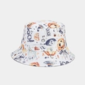Detailed pattern of Halloween pumpkin and ghost print on white cotton bucket hat - M (56-58cm) / White Print-Boo Cartoon Ghost (4#)