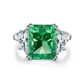S925 sterling silver ring with emerald cut green gemstone and moon side stones - US 5 / CBJZ211