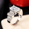 Luxury emerald cut rectangle crystal ring with micro-paved silver band for women - US 7 / White