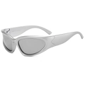 Lunettes de soleil de sport argent mat futuristes avec verres gris foncé UV400 Catégorie 3 - Monture Argentée Verres Miroir Argent