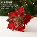 Red velvet Christmas poinsettia decoration with golden glitter edges and center - Red
