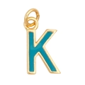 Golden letter K pendant with blue enamel filling and top ring connector on white background - Sky Blue - Letter K