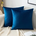 Set of two navy blue velvet square cushion covers on a cozy knitted blanket - 30*50cm (No Insert) / Navy Blue