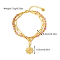 Detail view of double-layer gold bracelet with pink stone beads and star pendant specifications - Star Pendant & Pink Beads Style (手链04)