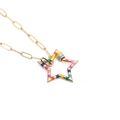 Hip hop gold necklace featuring a rainbow enamel five-point star pendant with rotating tube - 40cm+5cm Chain