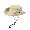 Detail of khaki outdoor sun hat with wide brim, breathable vents and windproof strap - One Size / Off White