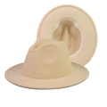 Flat brim cream wool felt fedora with metallic belt buckle detail and white inner sweatband - Thickened Hardened Beige