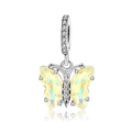 Macro shot of silver butterfly charm with yellow crystal wings and S925 engraved detail - Yellow