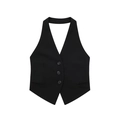 Damen Neckholder-Weste in Schwarz mit drei Knöpfen und spitzem Saumdesign - XS / Schwarz