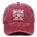 Burgundy washed cotton 18th birthday baseball cap with awesome 18 year old embroidery - Burgundy