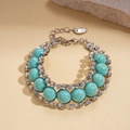 Detailed close-up of blue resin beaded bracelet with crystal accents and lobster clasp - Bracelet-Blue