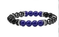 Men's 8mm beaded bracelet with black and blue tiger eye stones and Greek meander spacers - Hematite Lapis Lazuli
