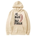 Fleece-lined cream hoodie with 'My heart is on THAT FIELD' football print design - Apricot (34)