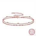 Détail d'un bracelet double couche en argent sterling S925 avec perles en or rose et chaîne - Argent Sterling 925 Plaqué Or Rose / Or rose