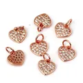Rose gold heart pendants with pavé set crystals and honeycomb back for DIY jewelry making - Mini Heart Type A - With Ring / Rose Gold