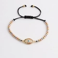 Adjustable evil eye braided bracelet with tri-color metallic beads and colorful zircons - Triple Color Mixed Metal Bead Chain