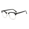 Classic black and silver half-frame polarized sunglasses with retro browline design - Black Silver Frame Anti-Blue Light Lens (Slim Leg)