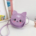 Cute purple cat crossbody bag for kids, made of PU leather with a sleek shoulder strap - Purple