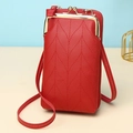 Red multi-layer crossbody phone bag with V-shaped quilting and metal clip closure - Red