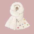 Winter plush scarf and hat set in cream white with colorful decorative buttons detail - White Button Scarf