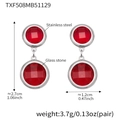 Stainless steel earrings with double red round glass stones and faceted crystal finish - Steel - Red Stone (TXF508)