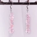 Pink natural quartz stone beaded drop earrings with silver fish hook hangers - Pink (Rose Quartz)
