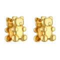 Polished 18K gold-plated cute teddy bear huggie earrings for women on white background - 1 Pair / Gold