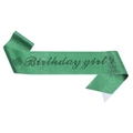 Green glitter birthday girl sash with black calligraphy text and crown design - Birthday Girl / Green Glitter