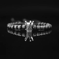 Men's hip hop beaded bracelet featuring a silver crown pendant with black zircon stones - Black Crown with Black Zircon