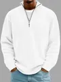Detail of white men's polo with vertical corduroy texture and zip collar design - White