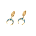 Golden hoop earrings featuring blue and white enamel evil eye pendants for women - Evil Eye Crescent Earrings