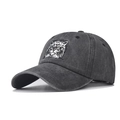 Washed charcoal grey baseball cap with embroidered cat face and curved visor design - Adjustable / Black (Washed Charcoal)