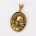 18k gold plated oval stainless steel pendant with vintage religious portrait relief - Religious Elder Relief Style (Style 11)