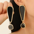 Retro geometric black and gold exclamation mark drop earrings for a stylish elegant look - Black Gold Exclamation Mark Shape (A-763)