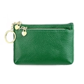 Green genuine leather coin purse with litchi texture, metal zipper and heart pendant - Bright Green