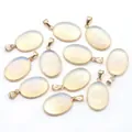 Set of 10 oval white moonstone pendants with elegant gold plated copper edges - Opal (Synthetic)