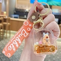 Orange liquid sand keychain with cute floating cartoon animal and bubble wrist strap - Orange Strap - Cartoon Animal Backpack Shape