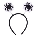 Detail of Halloween spider headband with glittery black spiders on white web springs - 8# Spider