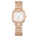 Montre à quartz carrée dorée pour femme avec strass brillants et bracelet en métal élégant - Or rose