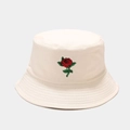 Beigefarbener Fischerhut aus Canvas mit roter Rosenstickerei und mehrreihiger Krempe - M (56-58cm) / Beige mit Rosenbestickung